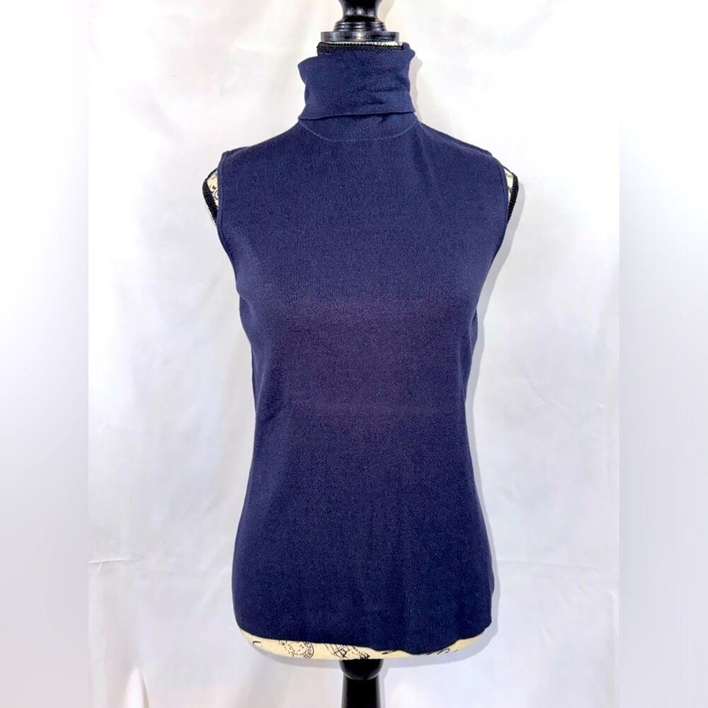 Ann Taylor FUN Sleeveless Navy Blue Turtleneck